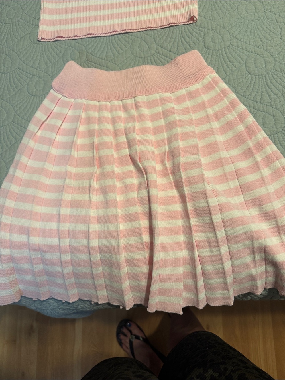 CHANEL Pink and White Striped Knit Tank & Pleated Skirt Set - Picture 6 of 6